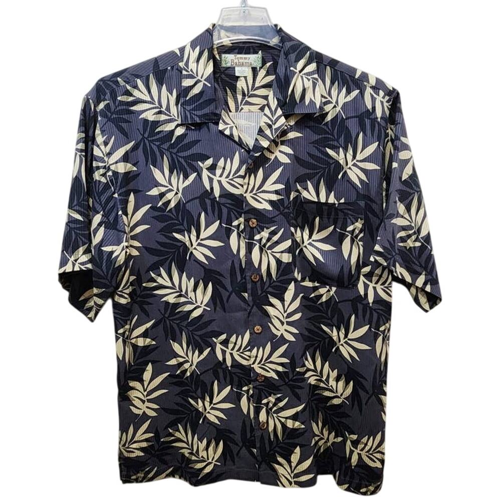 Tommy Bahama Men's Gray/Beige Floral Short-Sleeved Button-Up 100% Silk Shirt M